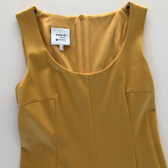 Akris Punto Fit & Flare Flutter Pleat Hem Sleeveless Scoop Neck Dress Gold Sz 6 - Picture 5 of 11